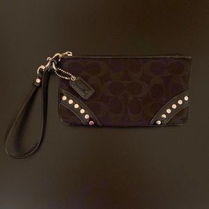 COACH Black Wristlet with Silver Studs